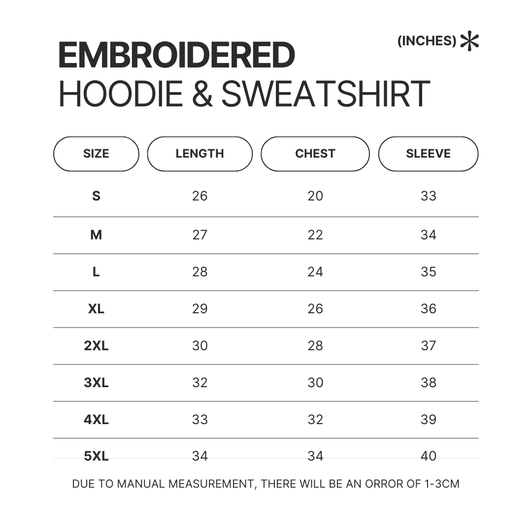 Embroidered Hoodie Sweatshirt Size Chart 2 - Camping Gifts Shop