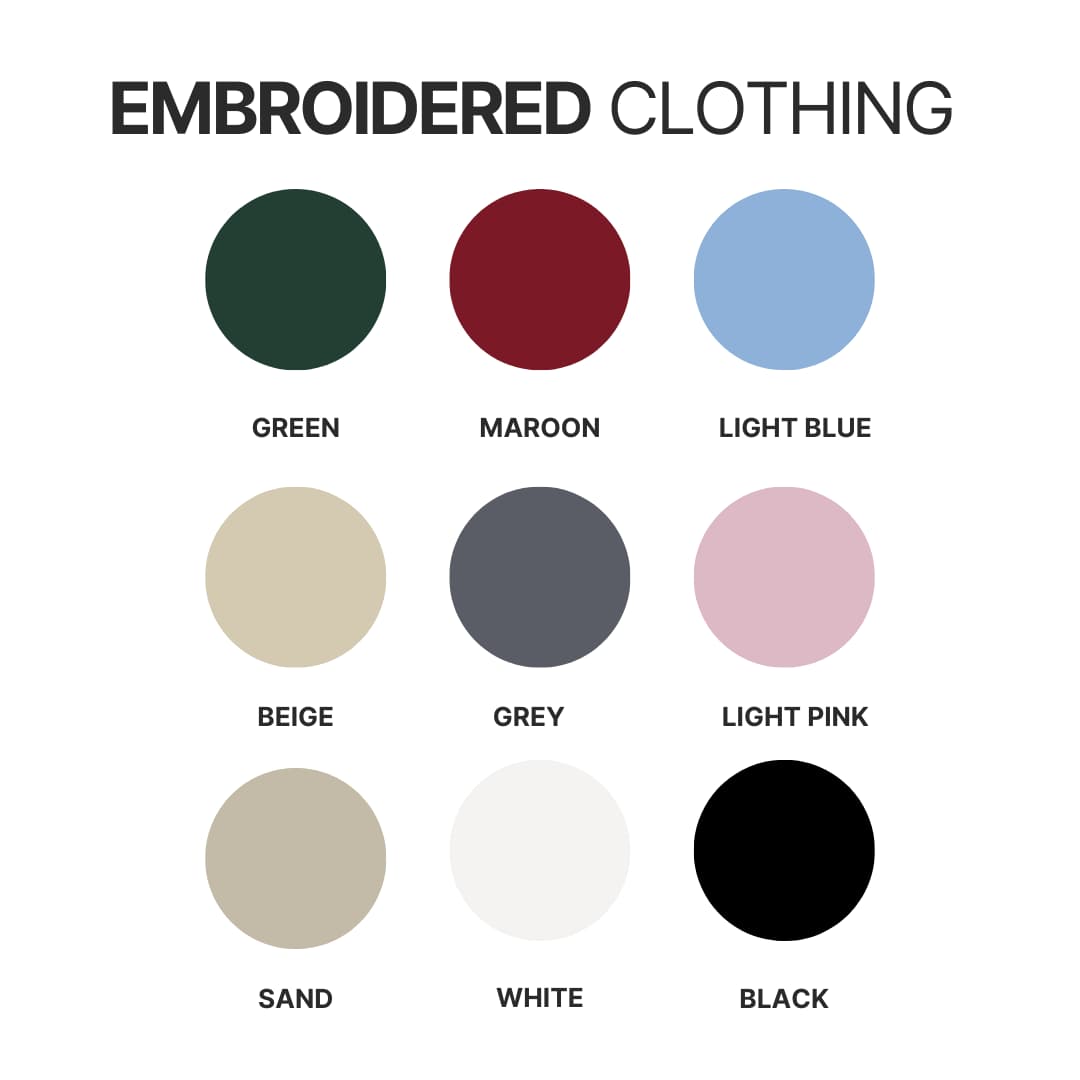 Embroidered clothing color chart - Camping Gifts Shop