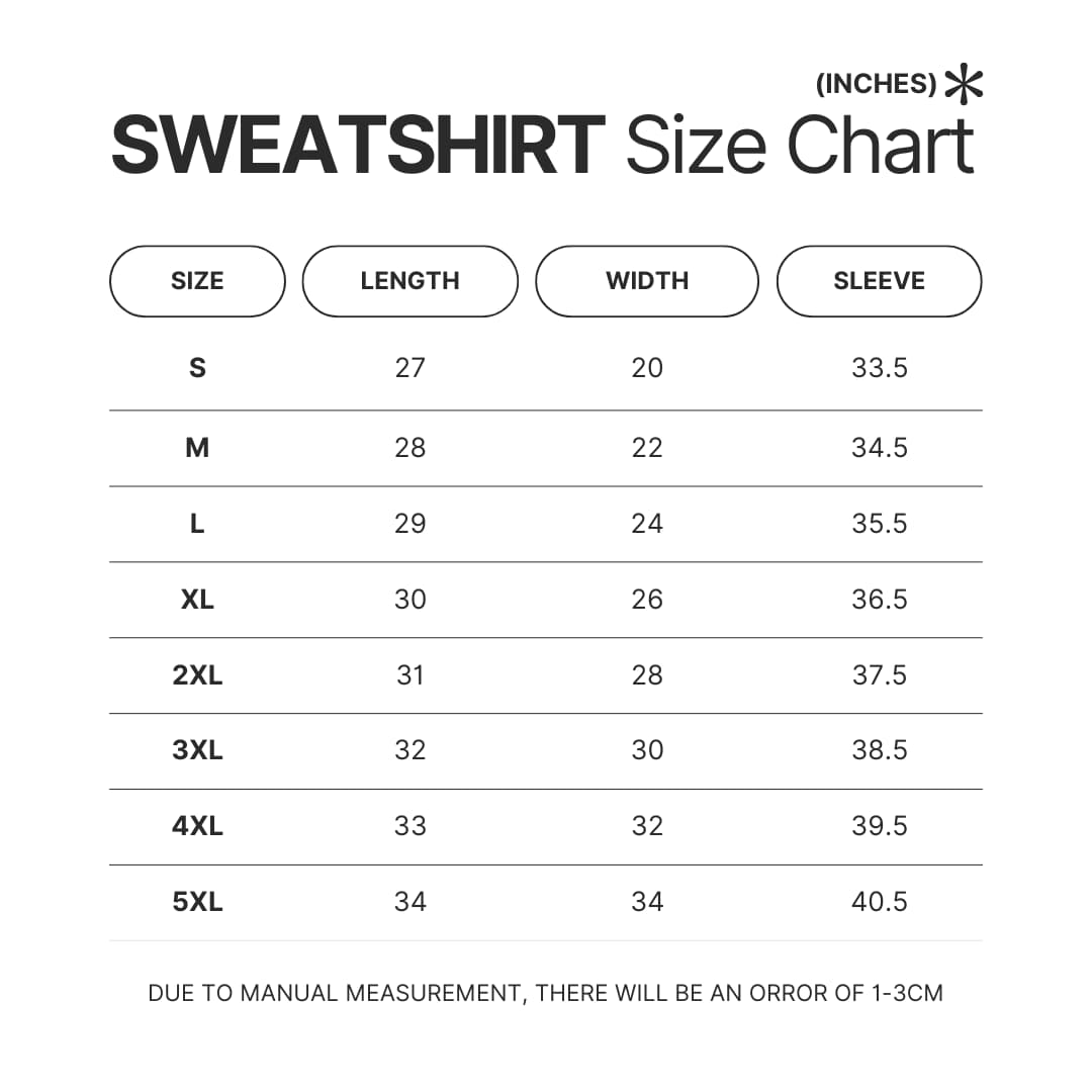 Sweatshirt Size Chart 2 - Camping Gifts Shop