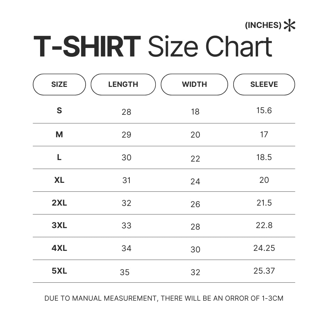 T shirt Size Chart 2 - Camping Gifts Shop