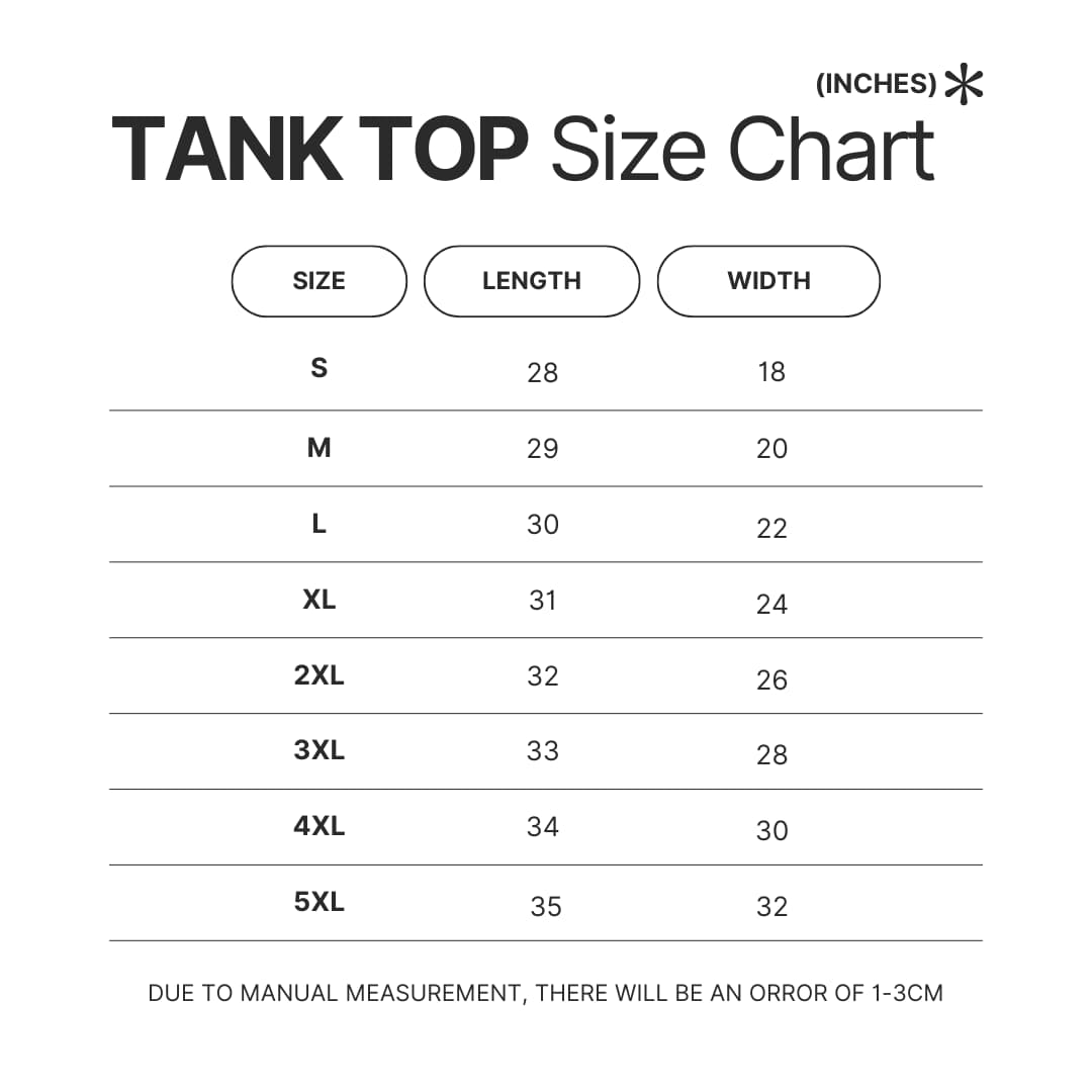 Tank Top Size Chart 2 - Camping Gifts Shop