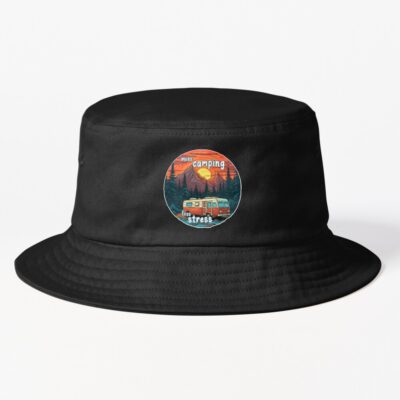 More Camping Less Stress - Camping Hiking Sunset Mountains Bucket Hat Official Camping Merch