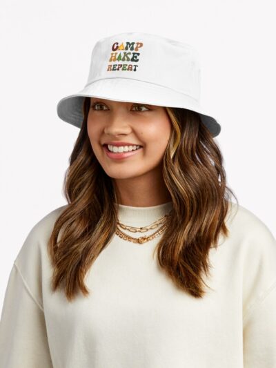 Camp Hike Repeat Funny Camping And Hiking Bucket Hat Official Camping Merch