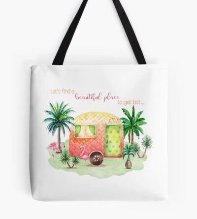 Watercolour Retro Vintage Camper Caravan Flamingo Scene Tote Bag Official Camping Merch