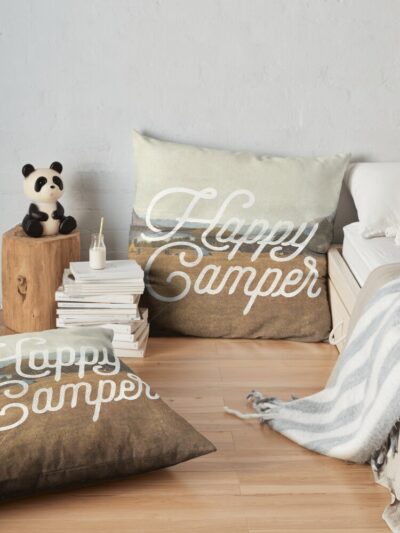 Happy Camper Throw Pillow Official Camping Merch