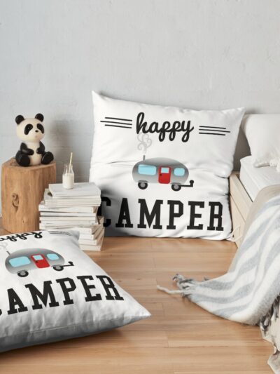 Happy Camper Throw Pillow Official Camping Merch