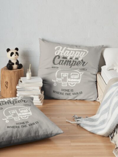 Happy Camper - Home Is Where The Van Is. / Camping Throw Pillow Official Camping Merch