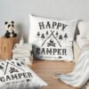 Happy Camper Distressed Black Throw Pillow Official Camping Merch