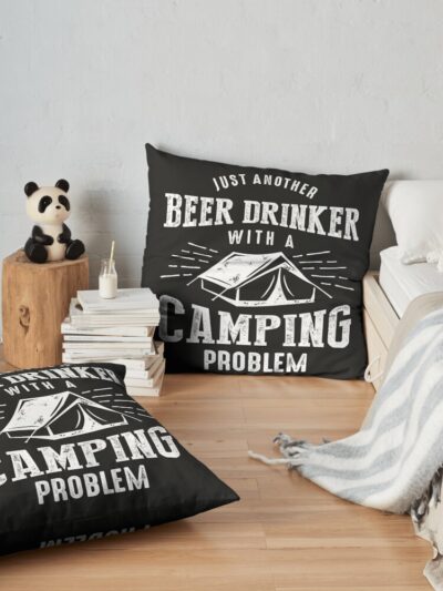 Beer Drinker Camping Throw Pillow Official Camping Merch