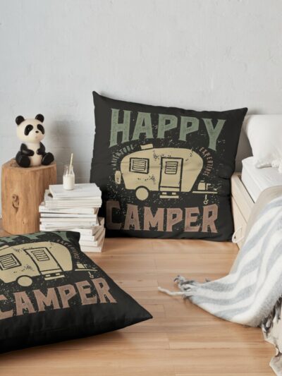 Happy Camper Throw Pillow Official Camping Merch