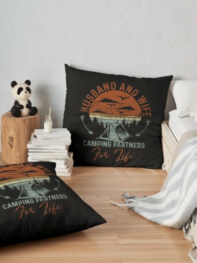 Husband And Wife Camping Partners For Life - Camping Couple Throw Pillow Official Camping Merch