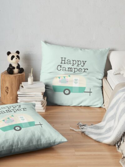 Happy Minty Camper Throw Pillow Official Camping Merch