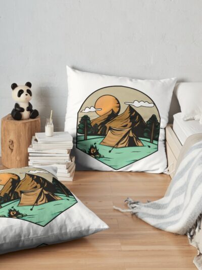 Camping In A Forest Throw Pillow Official Camping Merch