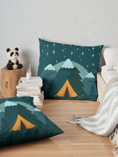 Camping Beneath The Stars And Mountains Throw Pillow Official Camping Merch