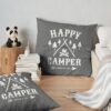 Happy Camper Distressed White Throw Pillow Official Camping Merch