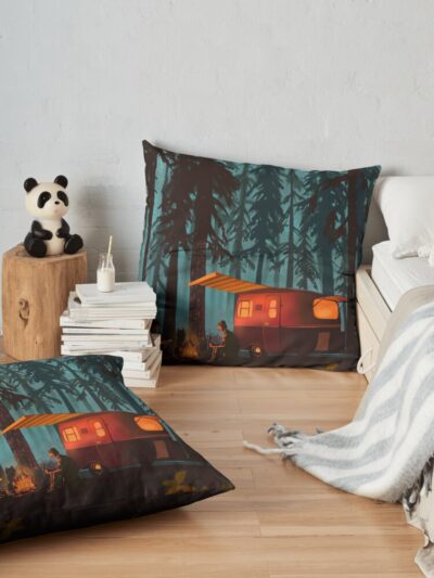 Retro Twilight Camping Throw Pillow Official Camping Merch