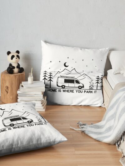 Home Is Where You Park It | Vanlife | Campervan | Camping | Outdoors | Rv Throw Pillow Official Camping Merch