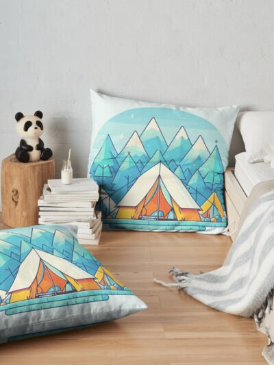 Camping In The Mountains. Throw Pillow Official Camping Merch