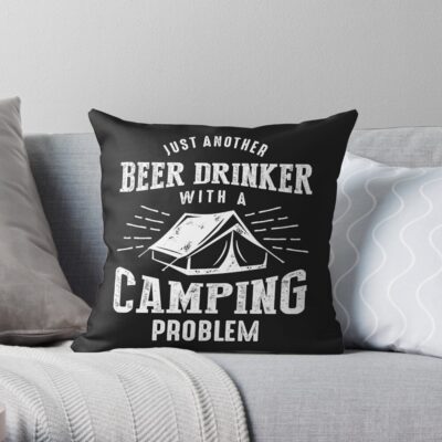 Beer Drinker Camping Throw Pillow Official Camping Merch