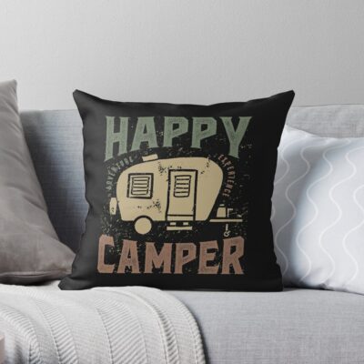 Happy Camper Throw Pillow Official Camping Merch