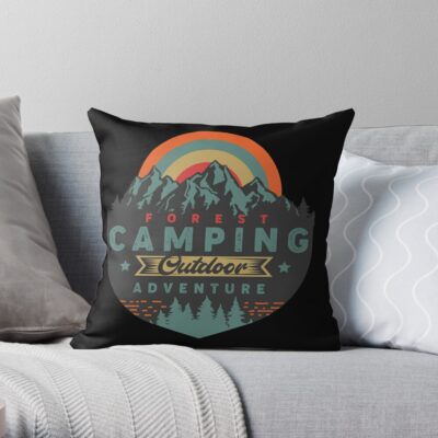 Forest Camping Outdoor Adventure Throw Pillow Official Camping Merch