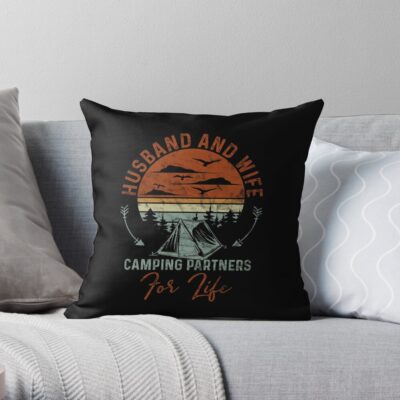 Husband And Wife Camping Partners For Life - Camping Couple Throw Pillow Official Camping Merch