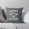 Happy Camper Distressed White Throw Pillow Official Camping Merch