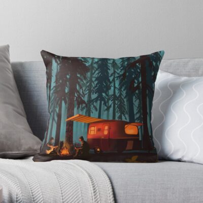 Retro Twilight Camping Throw Pillow Official Camping Merch