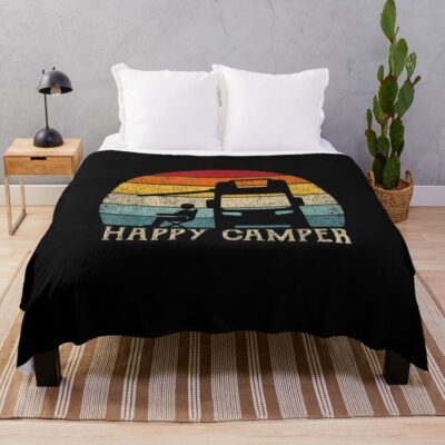 Camping Retro Style Throw Blanket Official Camping Merch