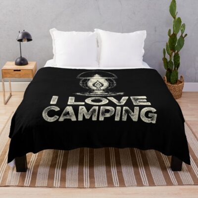 I Love Camping Retro Oil Lamp Camper Throw Blanket Official Camping Merch