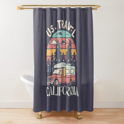 California Rv Camping Us Travel Shower Curtain Official Camping Merch