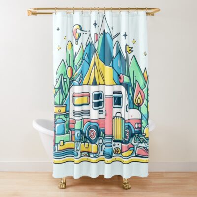 Travel By Camping Car Shower Curtain Official Camping Merch