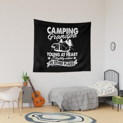 Camping Grandpa Young At Heart Tapestry Official Camping Merch