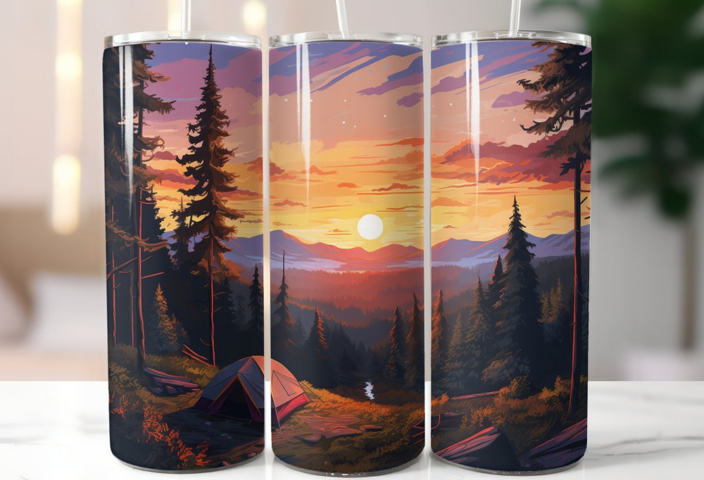 Camping at Sunset 20 oz Skinny Tumbler