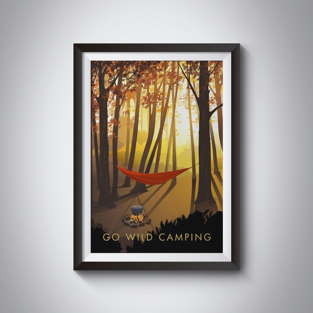 Go Wild Camping Print Outdoor Adventure Hiking Vintage Travel Wall Art